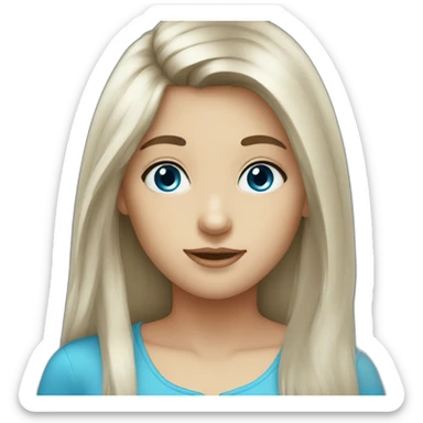 Dark brown long hair bangs girl with blue eyes sticker