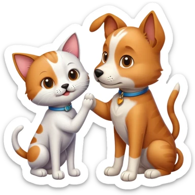 A dog and cat greeting each other  sticker