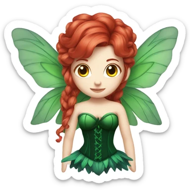 Fairy with long red hair pale skin deep green wings and green corset sticker