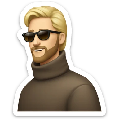 Blond man with beard wearing a mink coat, sunglasses, and a high neck turtleneck sticker