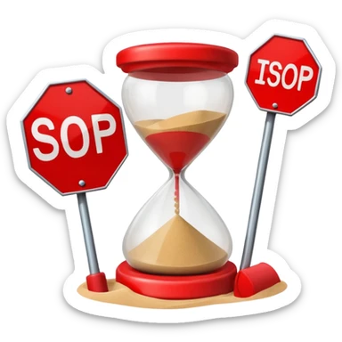 hourglass with a red stop sign sticker