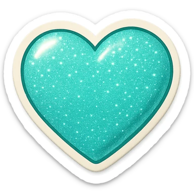 Change the glittery mint color heart with a soft shadow to a glittery teal color heart with a soft shadow, keeping the background transparent. sticker