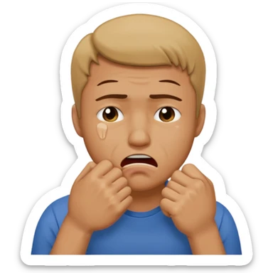 Crying man with his fist holding to his mouth sticker