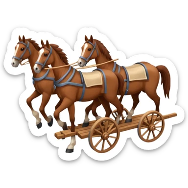 two horses pulling a cart, isometric view sticker