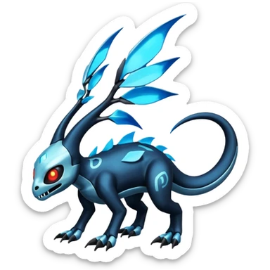 Shiny Futuristic Duskull-Salandit-Glaceon-Fakémon-hybrid-creature (full body)  sticker