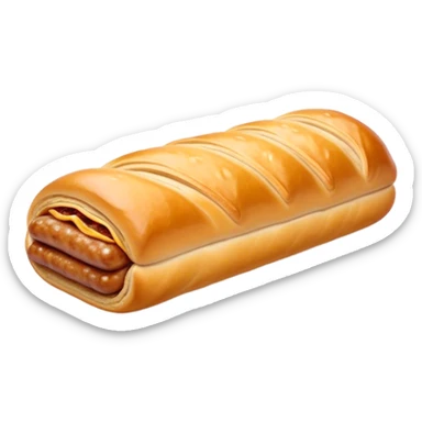 Cinematic Realistic Sausage Roll Dish Emoji, depicted with a crisp, golden pastry wrapped around flavorful sausage, rendered with detailed textures and appetizing lighting. sticker