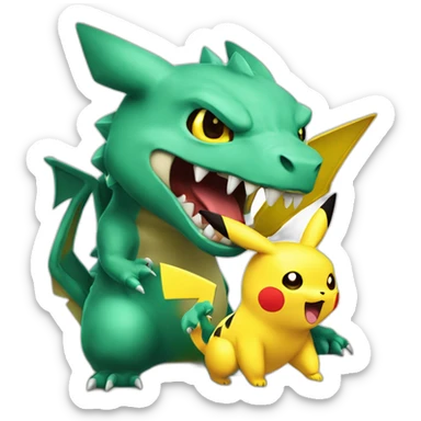 Dracofeu fessant un chek a pikachu sticker
