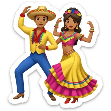 Colombian salsa dancers with colorful traditional outfits, dancing energetically with festive poses sticker