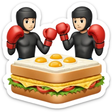 Chess pieces boxing, holding guard and jabbing, on top of an egg sandwich sticker