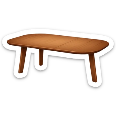 A simple, angled wooden table matching the same style and perspective as the ‘🪑’ chair emoji, with warm medium-brown color, minimal shading, rounded edges, clean lines, slightly 3D, white background. sticker