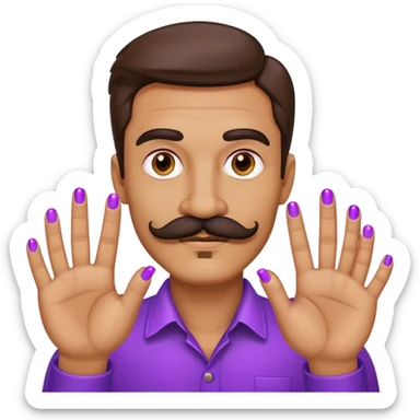 Mustachioed man with purple fingers sticker