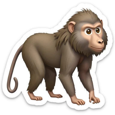 cinematic-hairy baboon-full-body-standing on all fours-emoji,-head-tilted-dramatically,-thick-grey-and-brown-fur,-simplified-yet-realistic-focused-features,-highly-detailed,-glowing-with-an-almost-sarcastic-glow expressive eyes sticker