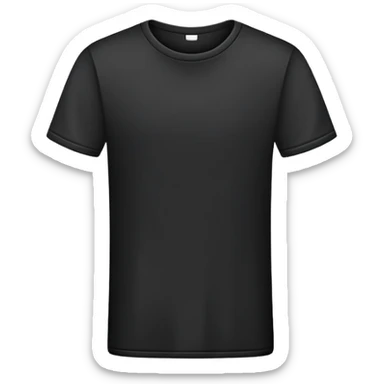 simple black t-shirt with round neck, flat layout, only the garment itself, no human form, plain clothing item on white background sticker