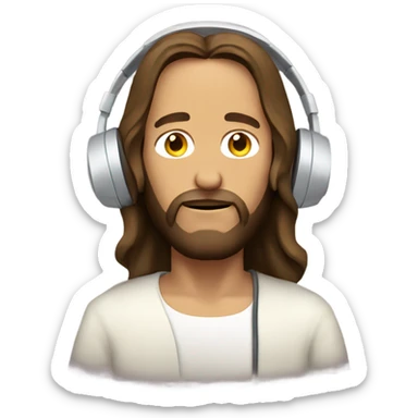 Jesus listening to headphones sticker