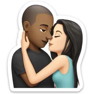 White girl dark hair kissing bald black man sticker