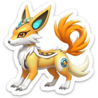 Tribal Exotic Meloetta-Lombax-Renamon-Protogen-Palkia-hybrid-fusion-Fakémon-creature, full body sticker