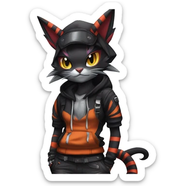 Cool Anthro Noivern-Litten-BatCat-Pokémon with edgy stripes hoodie spiked collar punk techwear Cargo Pants Full Body sticker