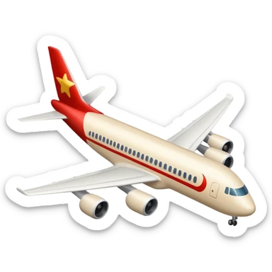 passenger airplane with long fuselage, light beige (milky) color, Apple emoji style, no text sticker