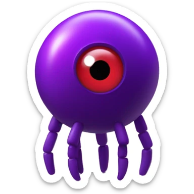 logo 3d character, dark purple little body: "thin bean ciclopede", with one big red, data-cubes EYE sticker