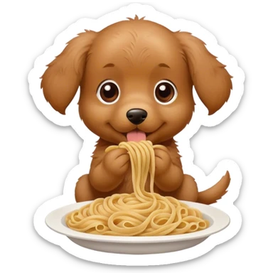 Brown puppy doodle eating pasta  sticker