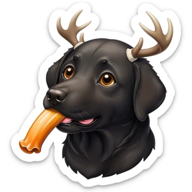 Black lab chewing on deer antler sticker