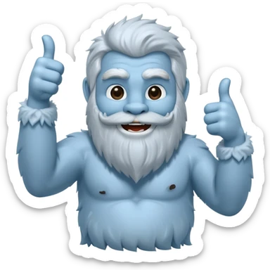 yeti, full body, ice grey blue, full beard, full fur, thumbs up, smiling, winking sticker