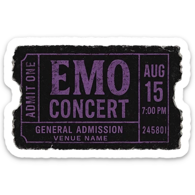 emo style black and purple torn concert ticket sticker