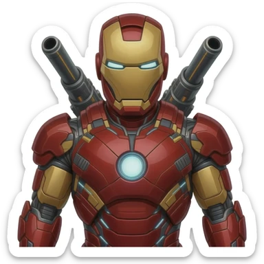 Iron Man avec tous ses équipements et des gigas canons autour de lui sticker