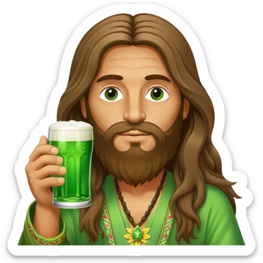 Long hair hippie drinking a green beer sticker