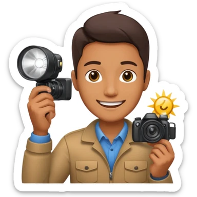 Photographer with flash speedlight,with camera sticker