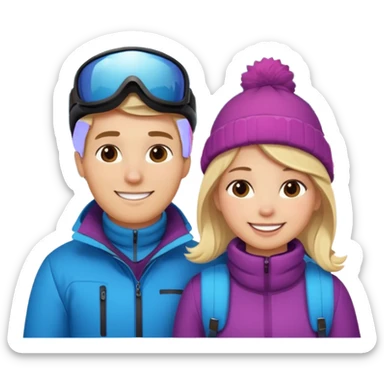 blonde guy with chubby brunette girl in ski 🎿 resort sticker