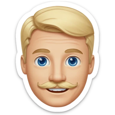 guy with blond hair, mustache, and blue eyes sticker