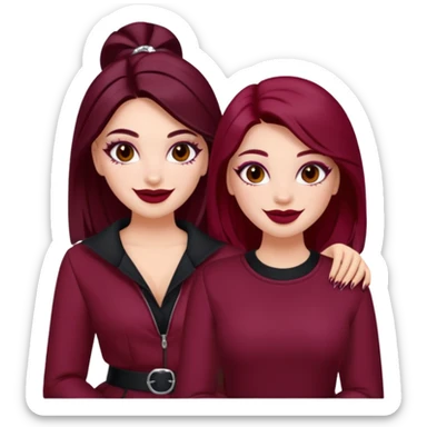 Boujy baddie best friends, fair skin, trendy heavy makeup, burgundy clothes sticker