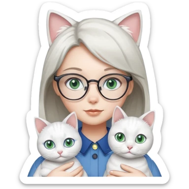 Deci .. fetița sa aibă ochii grii spre albastru ,pisica alba ochii verși ,iar a doua pisica ochii albaștrii fata ochelari  sticker