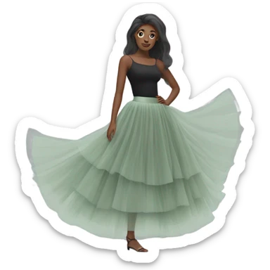 Long Sage Green tulle skirt, isolated sticker