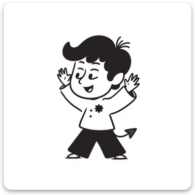 sketched chibi demon with oversized head, tiny fangs, and cute little wings in a playful pose sticker