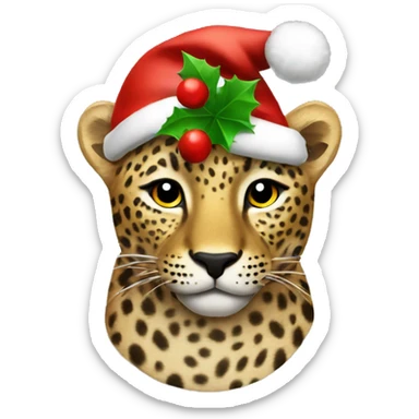 leopard with christmas hat on sticker