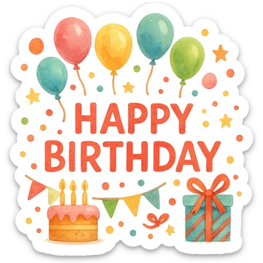 watercolor style festive mood on your birthday sticker