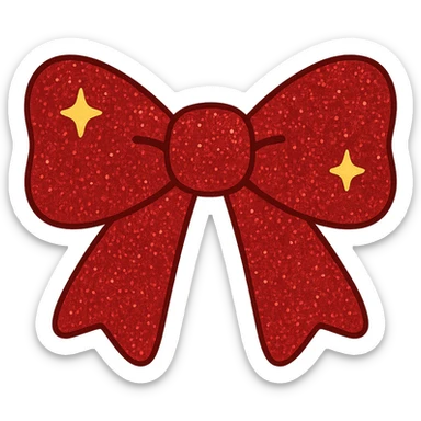 Make the sparkling bow red with glitter details, playful and stylish, no background, maintain the playful and stylish glittery details. sticker