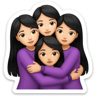Three girls hugging emoji With black hair sticker