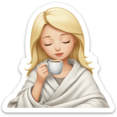 Blonde girl inside a blanket sipping coffee eyes closed sticker