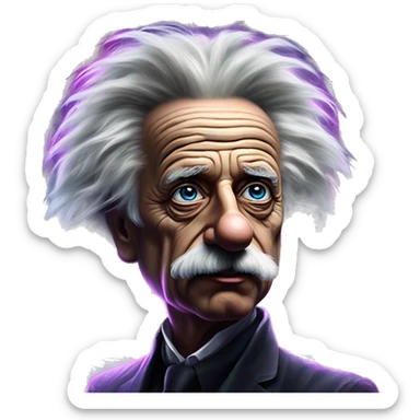 Synthwave Einstein in bladerunner style, oil paint, epic eyes, intricate lips, exquisite pose, beautiful, desirable, logical sticker