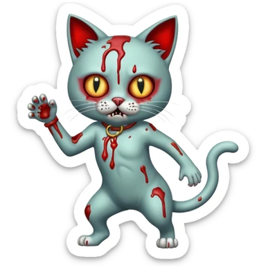 bloody  zombie cat full body with action pose sticker