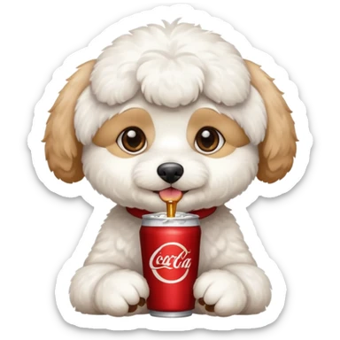 A cute bichon drinking cola sticker
