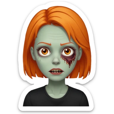 Faça uma zumbi feminina com cabelos médios e laranja, deve estar vestindo uma camisa preta e ter seus olhos castanhos escuro, não esqueça de colocar a sombrancelha da cor do cabelo  sticker