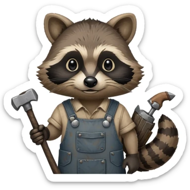 dirty blacksmith racoon holding hammer sticker