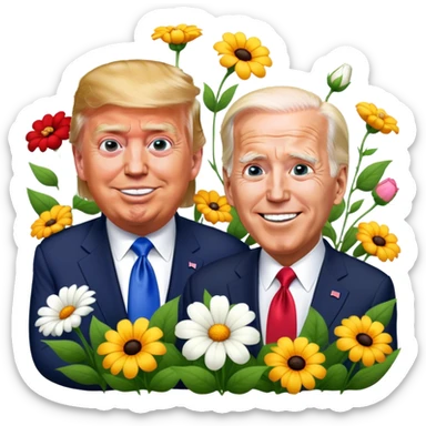 donald trump and joe biden frolicking in the flowers sticker