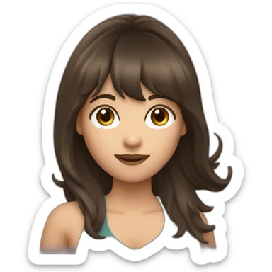 brunette woman with bangs and long hair waving sticker