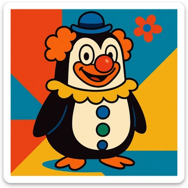 un pingouin clown, vibrant toon style sticker