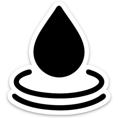 solid icon of a water droplet on glossy black mirror paint, minimal repellent effect with lines, elegant and minimal sticker